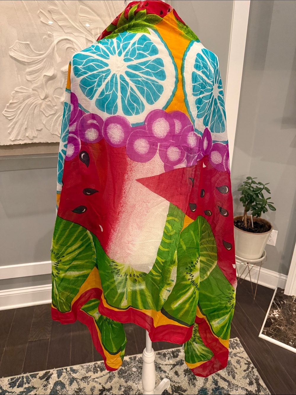 Title: Vintage Tek n Befi Cotton Fruit Sarong Scarf Wrap Made in India 37x64